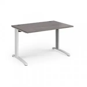 TR10 straight desk 1200mm x 800mm – white frame, grey oak top