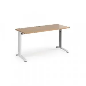 TR10 straight desk 1400mm x 600mm – white frame, beech top