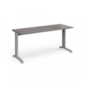 TR10 straight desk 1600mm x 600mm – silver frame, grey oak top