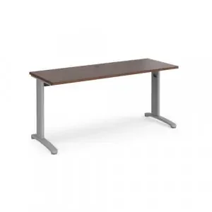TR10 straight desk 1600mm x 600mm – silver frame, walnut top