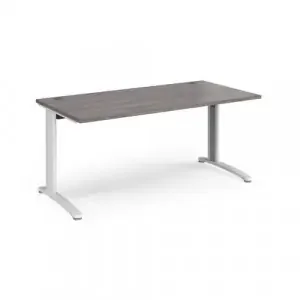 TR10 straight desk 1600mm x 800mm – white frame, grey oak top