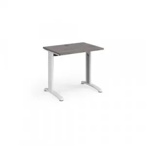 TR10 straight desk 800mm x 600mm – white frame, grey oak top