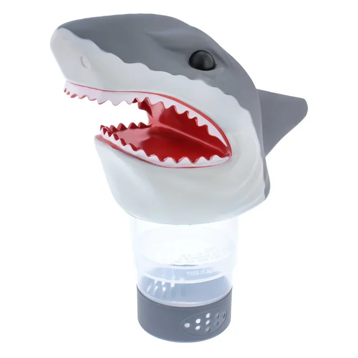 U.S. Pool Supply Open Jaws Shark Floating Pool Chlorine Dispenser, Collapsible Base, Holds 3″ Tablets – 11″ Fun, Scary Teeth Great White Animal Float