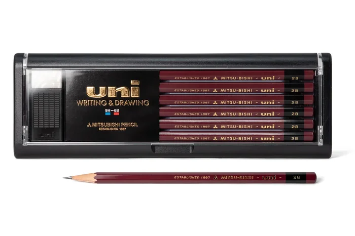 Uni Pencil, 2B, Set of 12 with Eraser