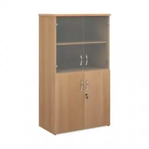 Universal combination unit with glass upper doors 1440mm high with 3 shelves – beech