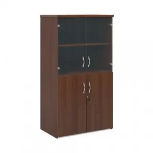 Universal combination unit with glass upper doors 1440mm high with 3 shelves – walnut