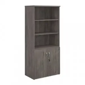Universal combination unit with open top 1790mm high with 4 shelves – grey oak