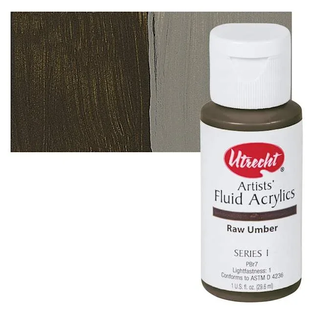 Utrecht Fluid Acrylics – Raw Umber, 1 oz bottle