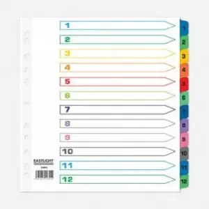 ValueX Index 1-12 A4 Extra Wide Card White 160gsm with Coloured Mylar Tabs – 824655