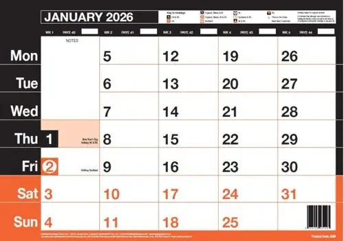 ValueX Monthly Memo Calendar A3 2026 – A3M