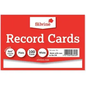 ValueX Record Cards Plain 152x102mm White (Pack 100) – 764