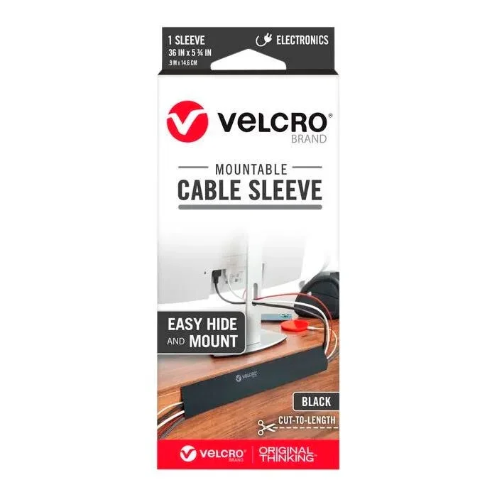 VELCRO Mountable Cut-To-Length Cable Sleeves, 36 Inches, Black