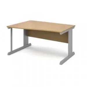 Vivo left hand wave desk 1400mm – silver frame, oak top