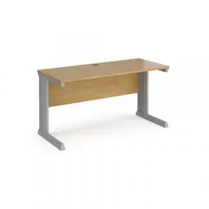 Vivo straight desk 1400mm x 600mm – silver frame, oak top
