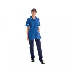 Work in Style Female Nursing Tunic Bugatti Blue with White Trim 40 Inch DVDTR/BUG/WHT/40