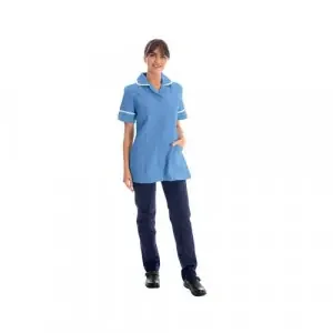 Work in Style Female Nursing Tunic Hospital Blue with White Trim 46 Inch DVDTR/HOS/WHT/46