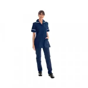Work in Style Female Nursing Tunic Navy with White Trim 42 Inch DVDTR/NAV/WHT/42