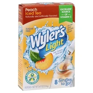 Wyler’s Light Singles-to-Go Peach Iced Tea Zero Sugar Drink Packets, 8-ct.