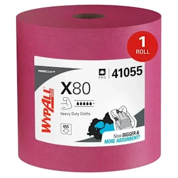 Wypall X80 Extended Use Cloths Reusable Wipes Jumbo Roll, 475 Sheets-Roll, Red