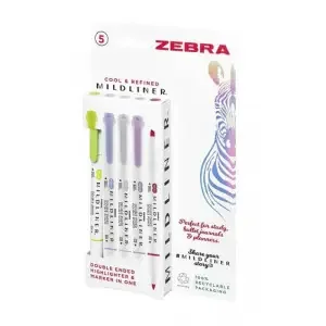 Zebra Mildliner Twin Tip Highlighter Marker Assorted Cool and Refined (Pack 5) – 2690