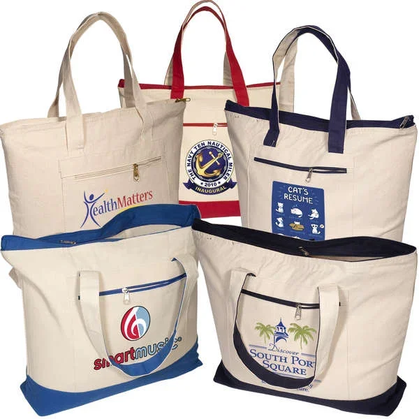 Zippered Cotton Boat Tote